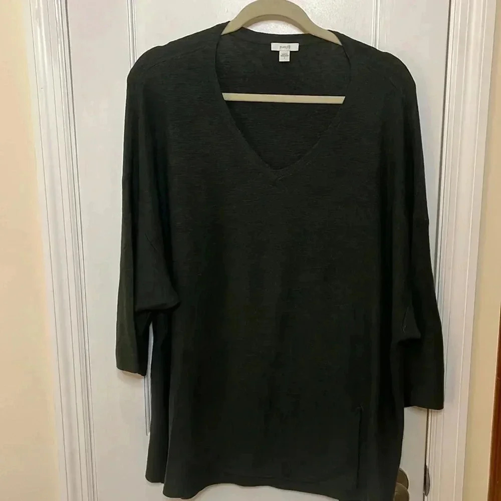 Pure J Jill Cotton Sweater Boxy Womens Large Green Kimono Sleeves Lagenlook‎